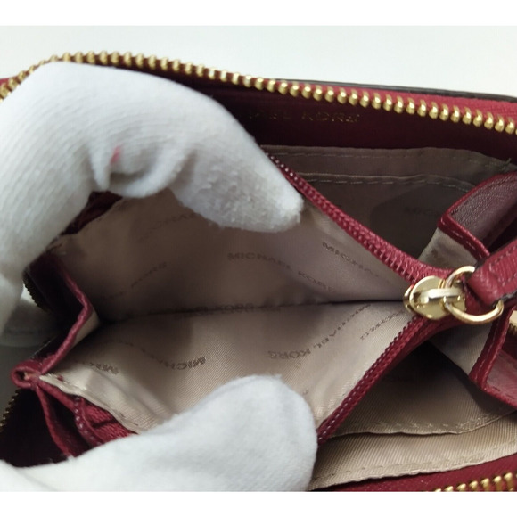 Michael Kors Red Pebbled Leather Zip Around Credit Card Small Wallet - Picture 10 of 16